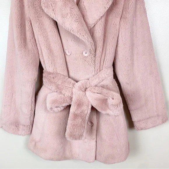 STAND STUDIO Fausta Jacket Faux Fur Colorblock Double Breasted Waist Tie M - Picture 7 of 16